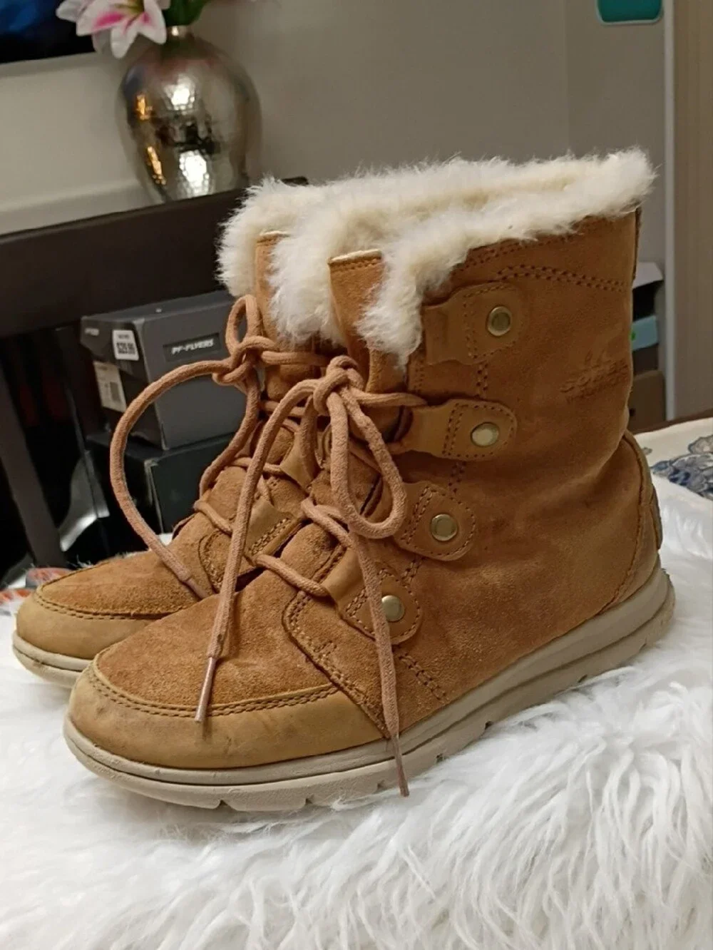 Sorel N13039-224 Women's Brown Suede Fur-Lined Lace Up Winter Waterproof Boots